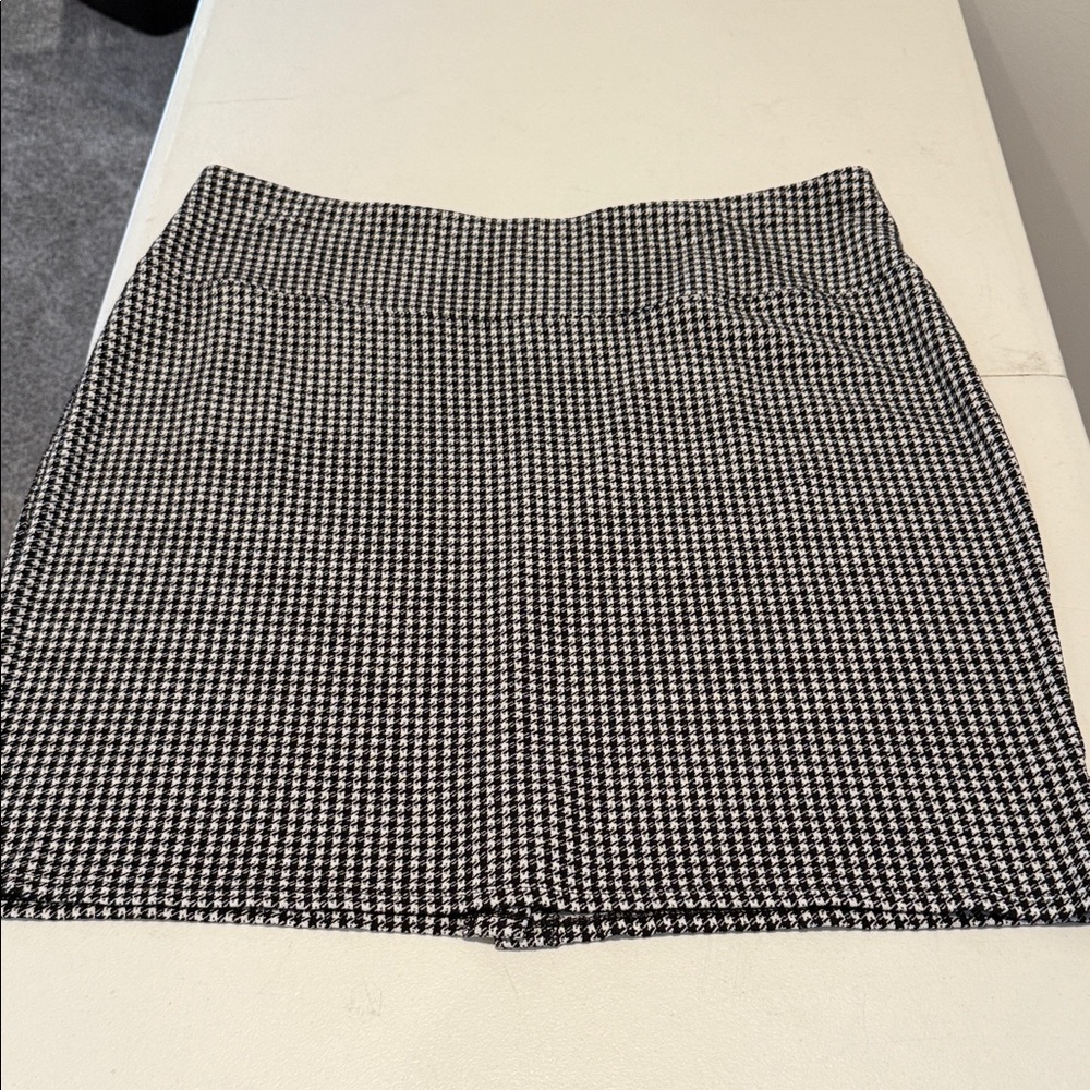 Autumn Fall Peppy Houndstooth Knit Pull On Wide Waistband Mini Easy Skirt Large
